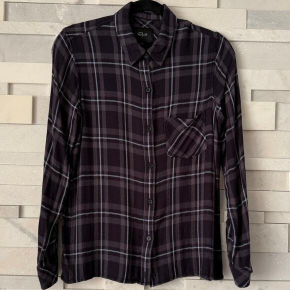 RAILS REVOLVE Hunter Long Sleeve Button Up Plaid Shirt in Onyx Slate White S - Picture 2 of 5